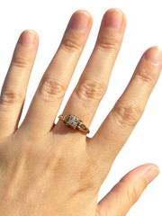 1930s Art Deco 10K Gold Diamond Engagement Ring Two Tone Illusion Sz 7.25