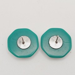 Green w White Stripe Octagon Shape Vintage Pierced Earrings Bangle Bracelet Set