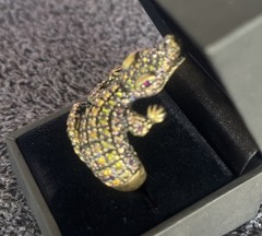 Vintage Alligator Statement Ring-Multicolor Gemstones-size 10.5