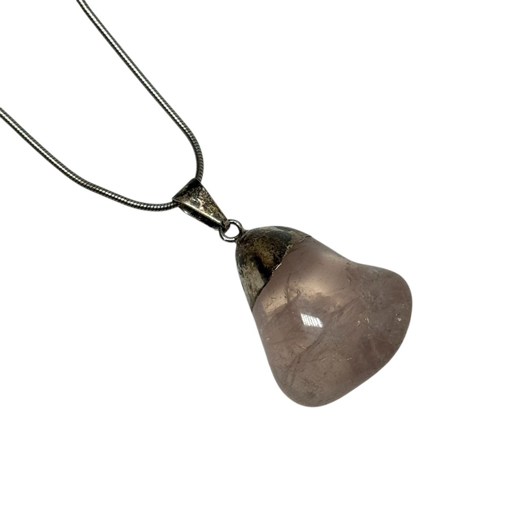 Vintage Sterling Silver Rose / Smoky Quartz Tumbled Stone Pendant Necklace .925
