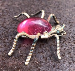 Vintage Copper BEETLE With RED Stone PENDANT