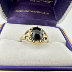 Antique Old VTG 14k GE Uncas Signed Ring Black Cab Sz5.5 Filigree Estate Read
