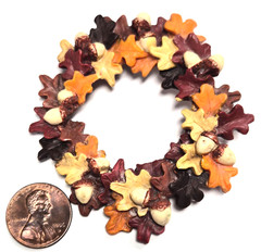 Vintage 80’s Papel Giftware Festive Autumn Fall Leaf & Acorn Wreath Pin / Brooch