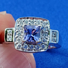Tanzanite DIAMOND Deco Halo Style Engagement RING SOLID 14K WHITE GOLD Solitaire