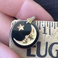 Vintage Moon Star Black Glass Pendant Charm 3/4”