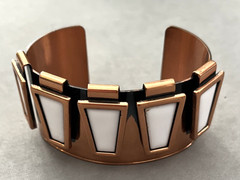 RENOIR MATISSE Modernist Trapezoid White Enamel Copper Cuff Bangle Bracelet Mint