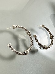 BARRA 925 Sterling Silver Twisted Cable Wire C Hoops 14k Post Earrings