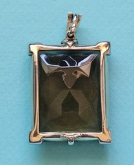 Vintage Mid-Century Rectangular Faceted Glass Pendant Gold Tone Frame 2 Inch