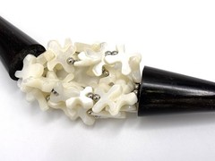 Vintage Tribal Bone Necklace Mother of Pearl Black Horn Statement Beaded 25 in