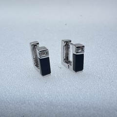 Onyx Sterling Silver Square Huggie Vintage Earrings