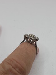 Antique 14K white gold diamond art deco flower ring