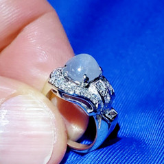 EARTH MINED STAR SAPPHIRE DIAMOND ART Deco Engagement Ring SOLID 14K WHITE GOLD