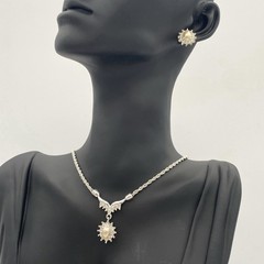 Vintage Signed Roman Silver Tone Faux Pearl Rhinestone Necklace & Earring Set