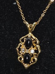 Vintage 1970s G.E.P Lind Pendant Goldtone Metal Onyx White CZ Faceted Stones