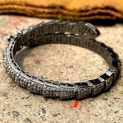 8.61ct Genuine Old Mine Rose Cut Diamond Silver Victorian Snake Bangle Bracelets