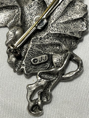 JJ JONETTE Vintage Pewter Pin Brooch Winged Fairy With Purple Sparkles