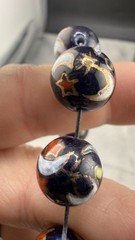 Vintage Glass Beaded Bracelet Stretch Marble Star Moon Sun Celestial 6.5”