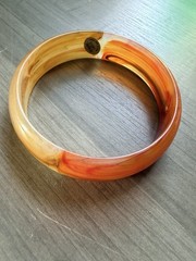 Vintage Lucite Acrylic Bangle With Gold Tone Bracelet From Hong Kong Retro