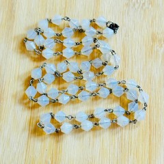 VTG Italian opalite glass faceted bicone beads Necklace Art Deco Italy 32″