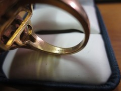 Vintage 14KT Solid Yellow Gold Huge (26mm x 17mm) Yellow Topaz Ring w/ Ruby & Di