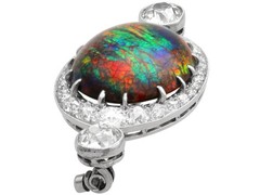 Antique 8.64Ct Boulder Opal and 3.00Ct Diamond Platinum Brooch Circa 1900