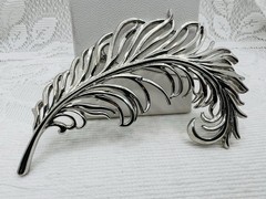 Vintage Feather Brooch Silver Tone HUGE Statement Modernist Couture