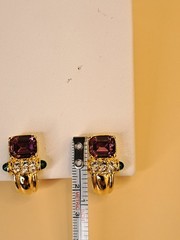 VTG Nolan Miller Clip On Earrings Gold Tone Purple Green Retro Glam Dynasty