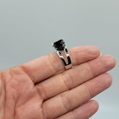 Vtg Ring Sz 7 Lg Black Cubic Zirconia Jewelry 18K GE White Gold Electroplate