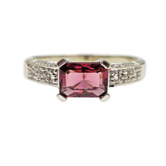 14k Solid White Gold Natural Pink Tourmaline and White Topaz Ring Size 7.75
