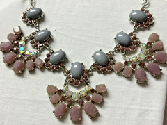 Pretty Pastel Pink Blue Cabochon Bib Collar Necklace n0105