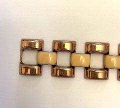 Vintage Peach Enamel & Rose Tone Rectangular Link Bracelet 7.25”