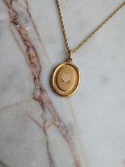 Vintage Lanvin Oval Logo Pendant Necklace Gold Plated 15-17″