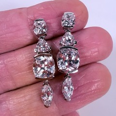 Sterling Silver CZ Drop Dangle Earrings Cushion Marquise Triangular 1.25″ SJ 925