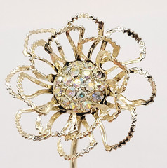 Sarah Coventry Allusions AB Crystal Gold Tone 1968 Clip On Earrings & Brooch Set