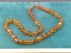 Art Deco 17″ Varies Style & Size Amber Colored Faceted Glass Bead Necklace
