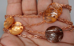 Copper Shell Disc Station Necklace Mother of Pearl Cable Chain Vintage 36″