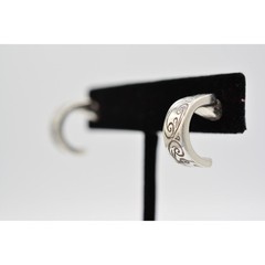 Vintage Demi Hoops Earrings Dangle Drop Etched Design Silver Tone 1990s BinH