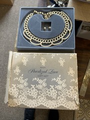 Vintage 1987 Avon Pearlized Lace Gift Set Faux Pearl Neckace & Earrings Box