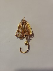 Goldtone Metal Enamel Rhinestone Lady Bug Flower Parasol Umbrella Pin Brooch