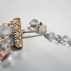 Vintage Aurora Borealis Crystal Necklace 3 Strand Clear Glass Choker Collar AB