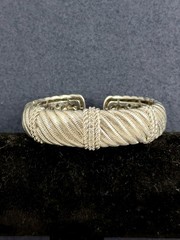 JUDITH RIPKA Sterling Silver Cubic Zirconia Cable Twist Wide Cuff Bracelet; 75g