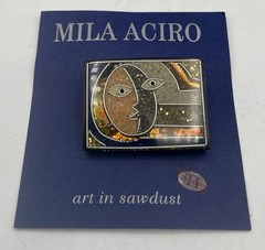 Mila Aciro Art In Sawdust Inlay Cubist Abstract Face Pin Brooch New On Card