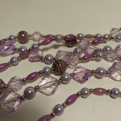VTG Lavender Purple Crystal Faux Pearl Bead Necklace 15” Long 3 Strand