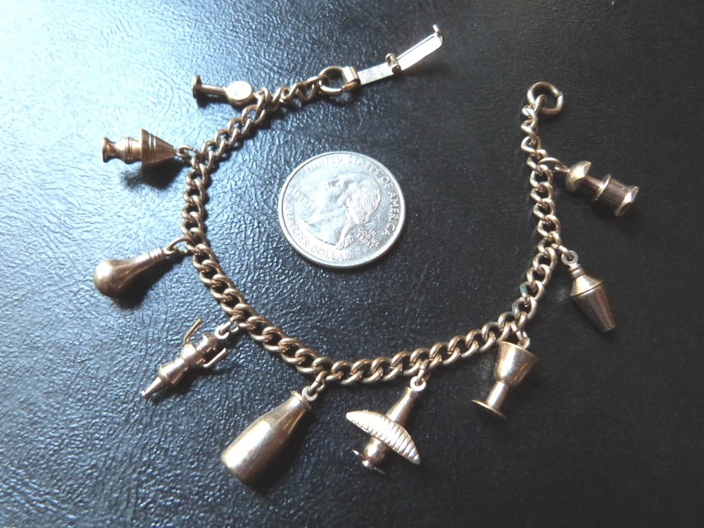 Vintage 1950s 60s Charm Bracelet Silver Tone 7 Inches Airplane Propeller Turns