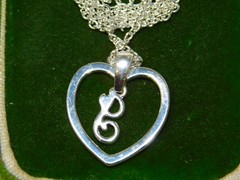 Vintage Silver Tone White Rhinestone Heart I Pendant 19″ Necklace 1j 55