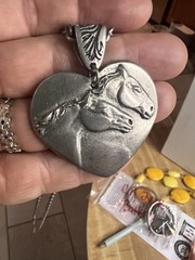 Western Pewter Silver Tone Double Horse Head Pendant Necklace Cowboy Ranching