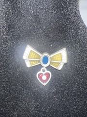 Vintage Silver Tone Multicolor Enamel Bow Heart Charm Brooch