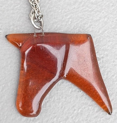 Vintage Modernist Amber Horse Pendant Necklace 23½” Abstract Lucite Acrylic
