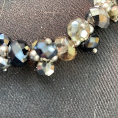 Silver, Black, Smoky Gray Faceted Glass Bead Stretch Bracelet