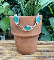 🎥 8″ Mint Green Real Malachite 49 gr Bracelet Sterling Box Clasp Vtg Mexico